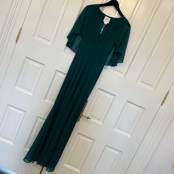 Erin Featherston Hunter Emerald Forest Green Chiffon Maxi Gown Size 6 New w/ tag - Picture 3 of 6